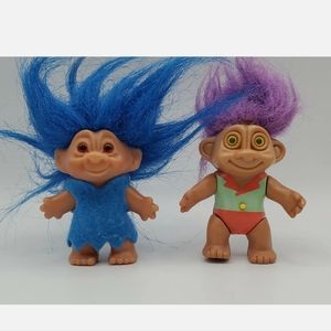 Vintage Trolls Purple Hair & Blue Hair 1992, 2005. Troll Pencil Tops New Gen.